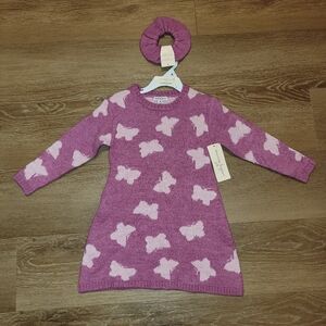 Nanette Lepore 3T Toddler Girls Longsleeve Pink Butterfly Dress With Scrunchie
